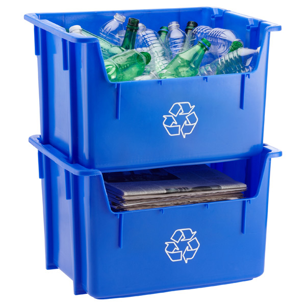 Blue 12 gal. Stackable Recycle Bin | The Container Store