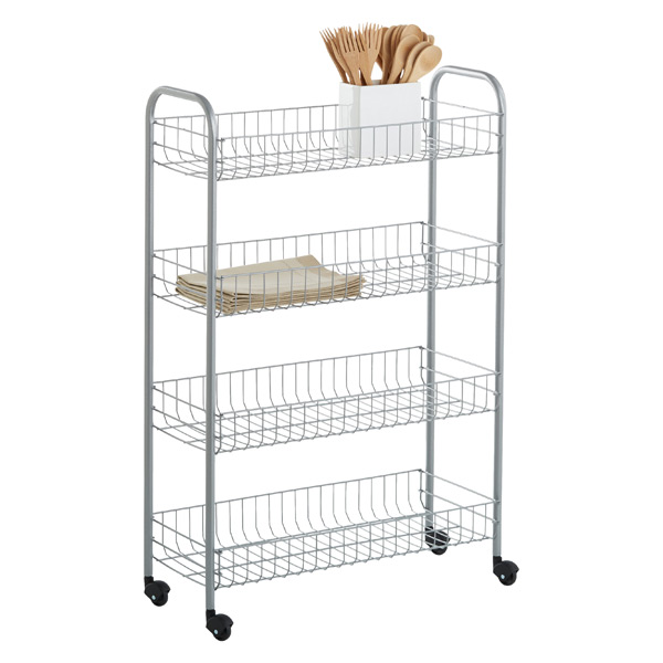 Silver 4-Tier Slim Rolling Cart | The Container Store