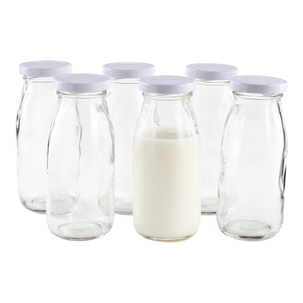 Acopa 6 oz. Glass Milk Bottle with Lid - 12/Case