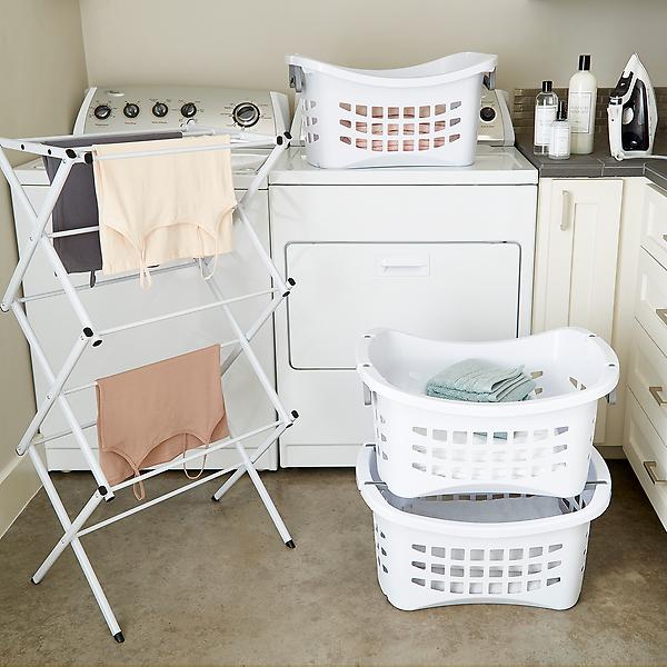 White Stackable Laundry Basket with Grey Handles | The Container Store