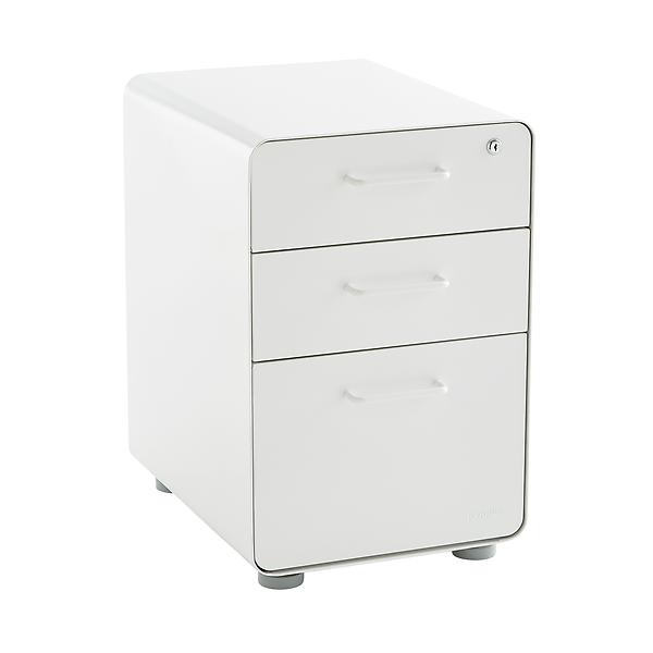 Poppin White 3-Drawer Stow Locking Filing Cabinet | The Container Store