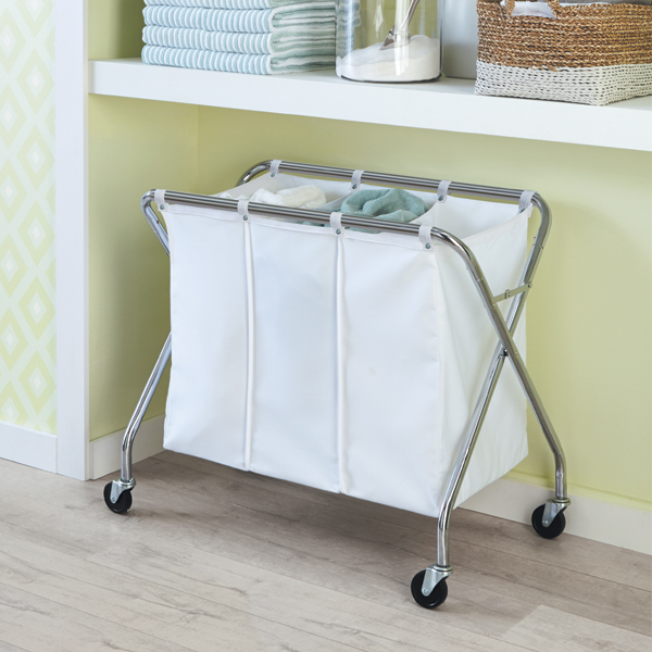 Heavy-Duty 3-Bin Rolling Laundry Sorter with Wheels | The Container Store