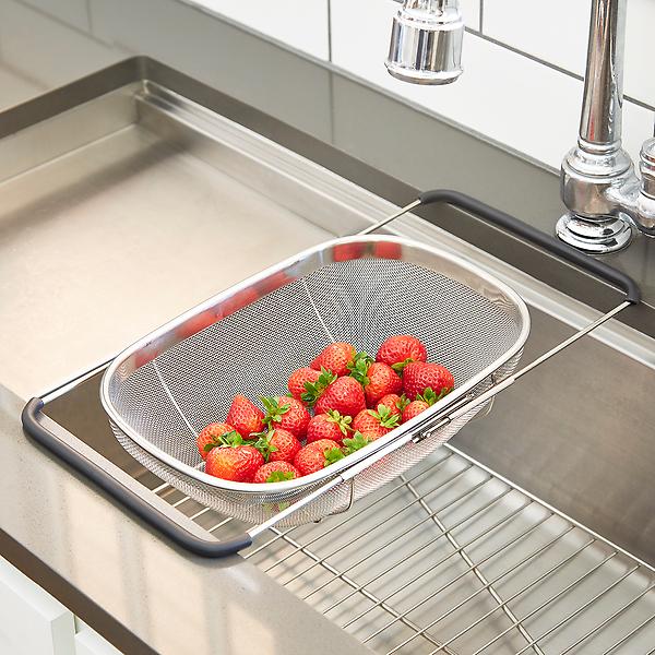 Over Sink Dish Drying Rack Stainless Steel Over The Sink Strainer Colander  Dish