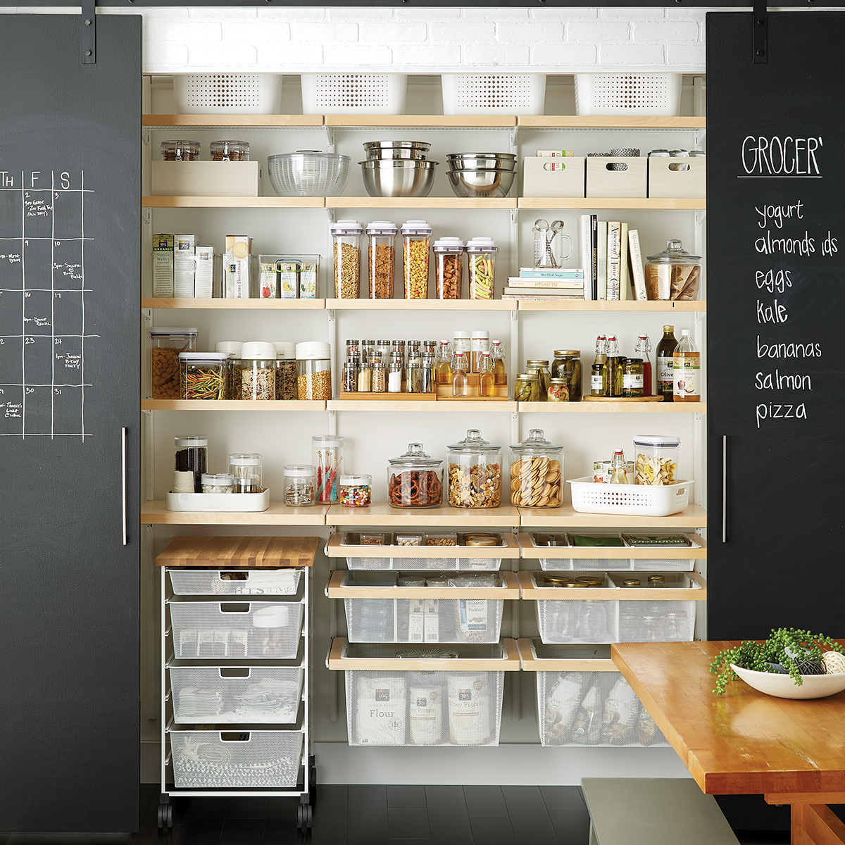 Elfa Décor 6' Birch & White Reach-In Pantry | The Container Store