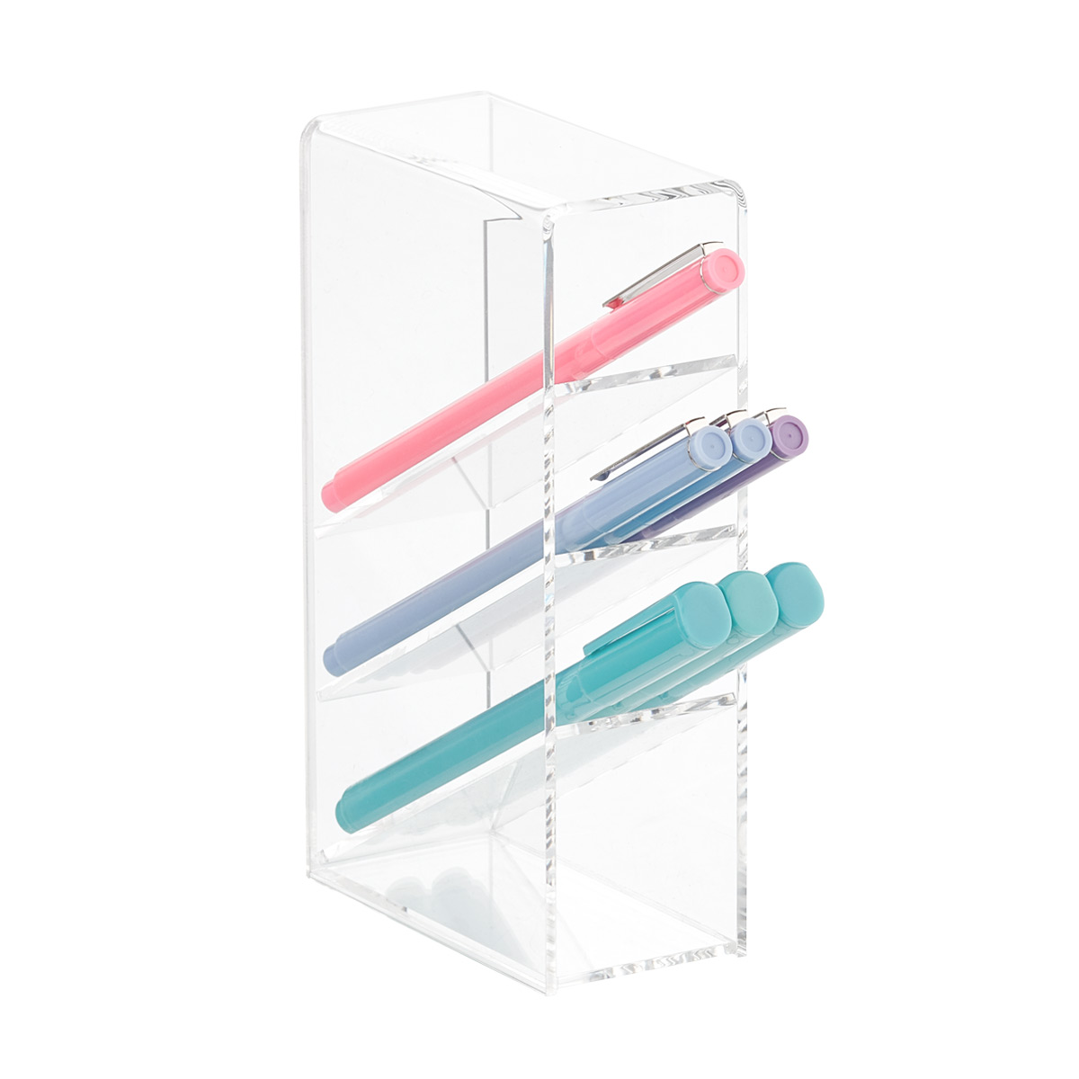 Slanted 4-Section Acrylic Pen Holder | The Container Store