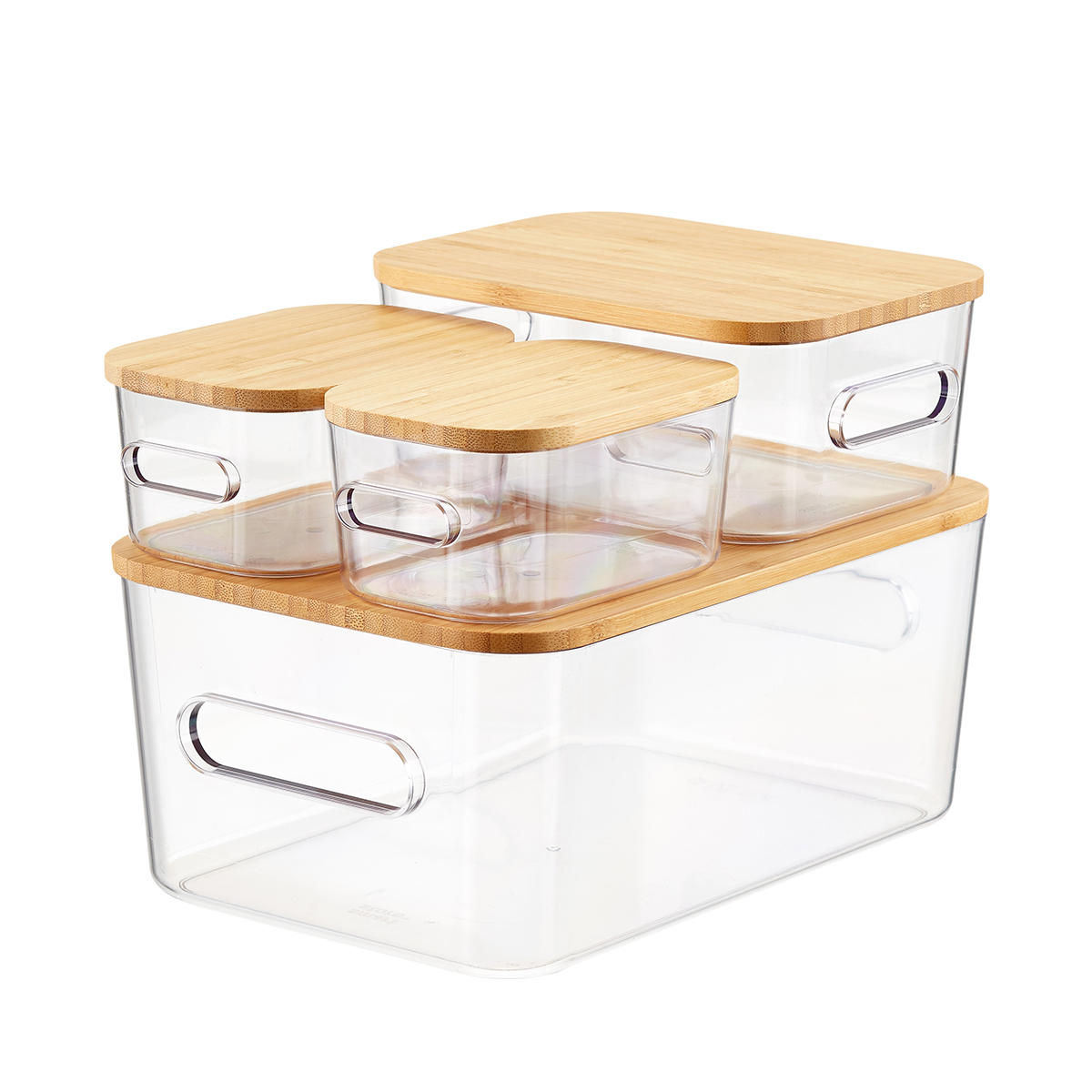 Smart Store Clear Compact Plastic Bins 4-Pack with Bamboo Lids | The  Container Store