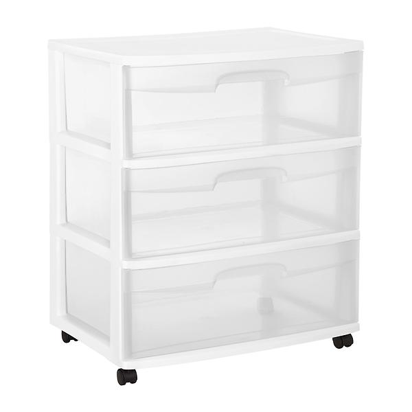 Sterilite Wide 3-Drawer Chest with Wheels | The Container Store