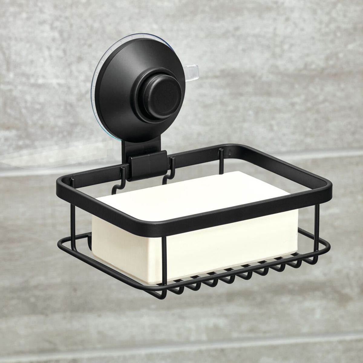 iDesign Everett Matte Black Push-Lock Suction Shower Soap Holder | The  Container Store