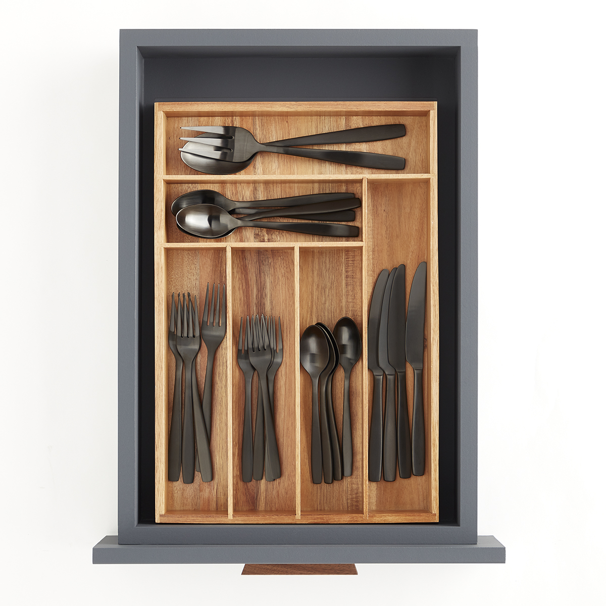 Deep Acacia Silverware Tray | The Container Store