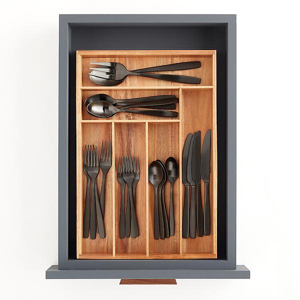Deep Acacia Silverware Tray | The Container Store