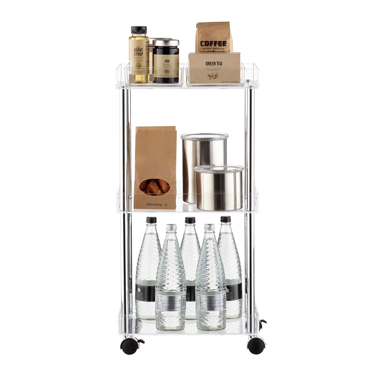 3-Tier Acrylic Rolling Cart | The Container Store