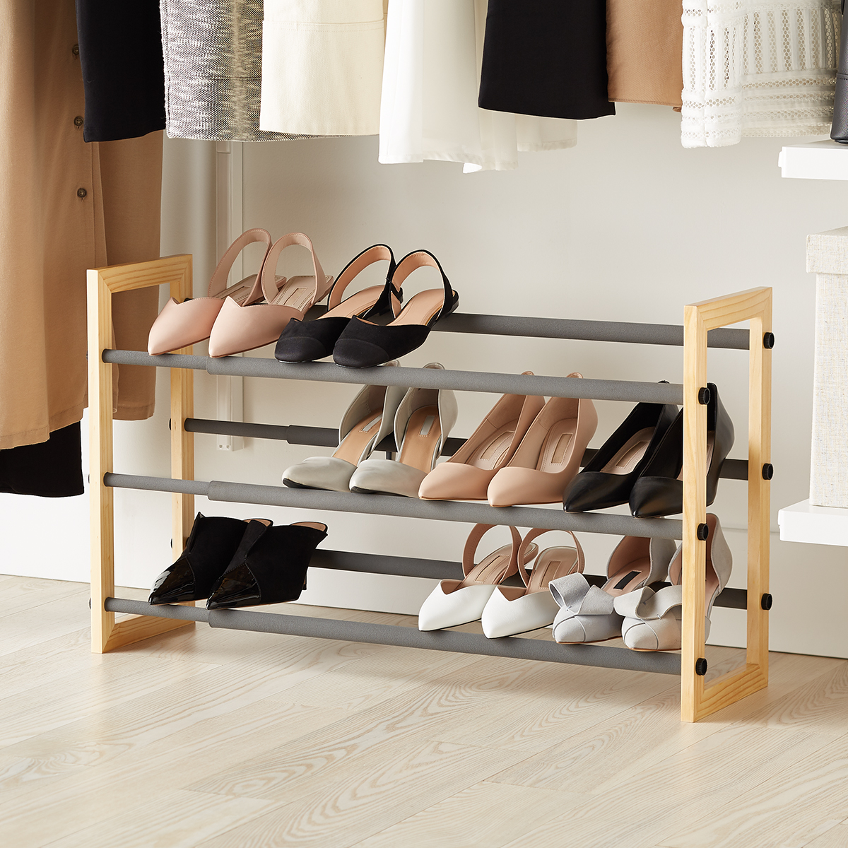 Natural 3-Tier Grippy Shoe Rack | The 