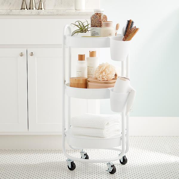 Round White 3-Tier Rolling Cart | The Container Store