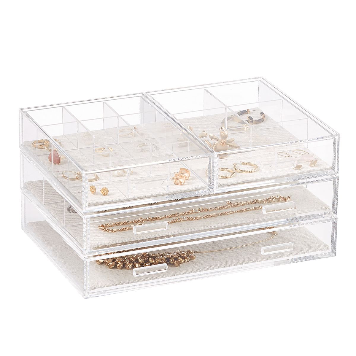 Acrylic Jewelry Organizer Box Women – 3 Drawers Clear Storage Case