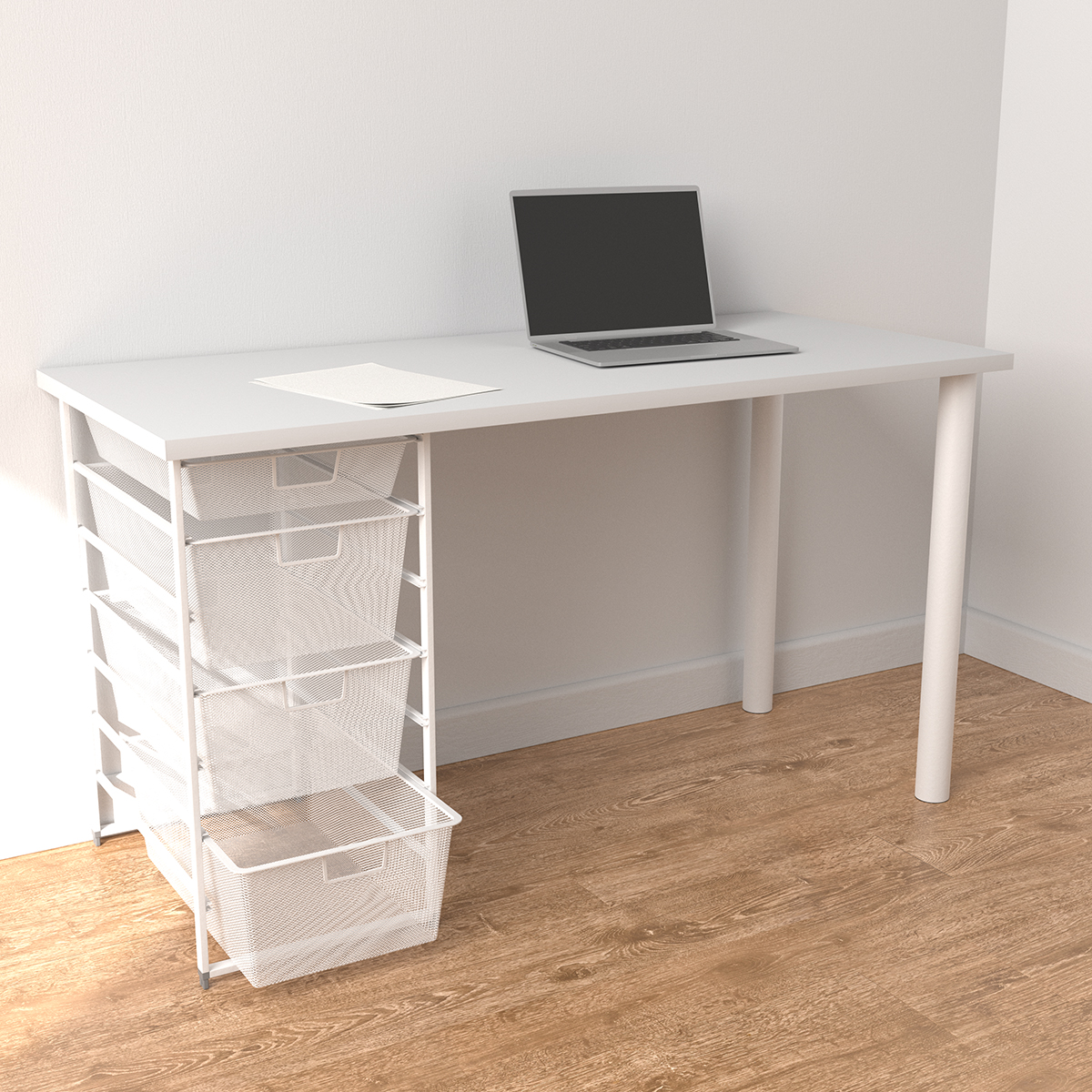 Elfa White Desk with Drawers | The Container Store