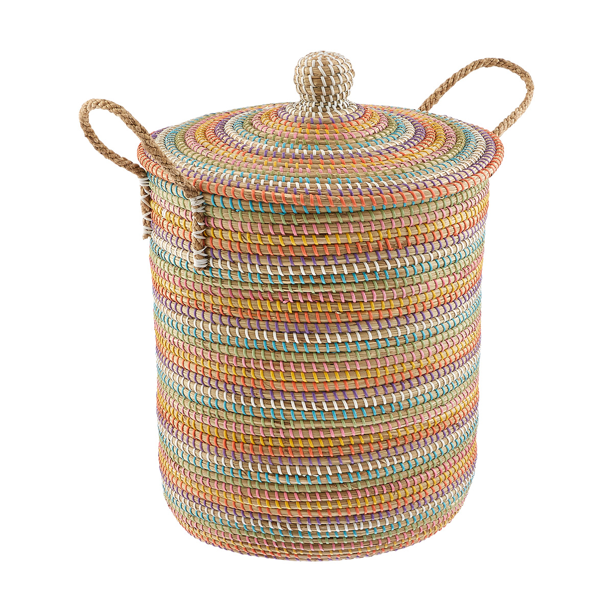 Rainbow Seagrass Hamper with Lid | The Container Store