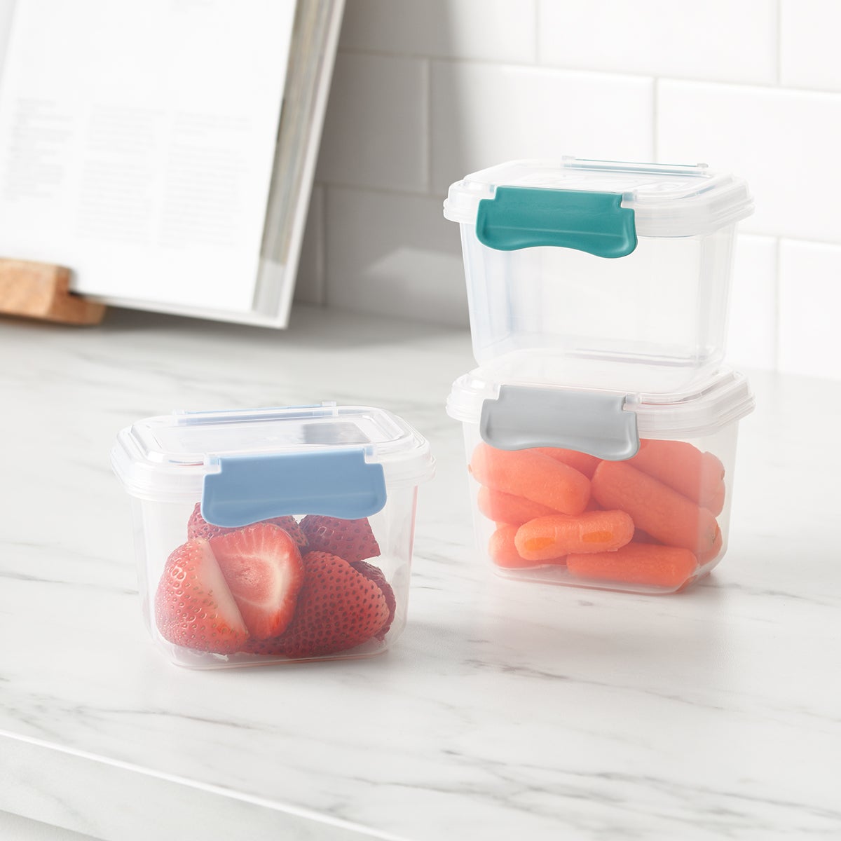 Plastic Food Containers with Light Blue Clips | The Container Store