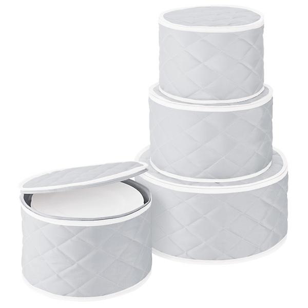 4-Piece Grey Quilted Plate & China Storage Cases | The Container Store
