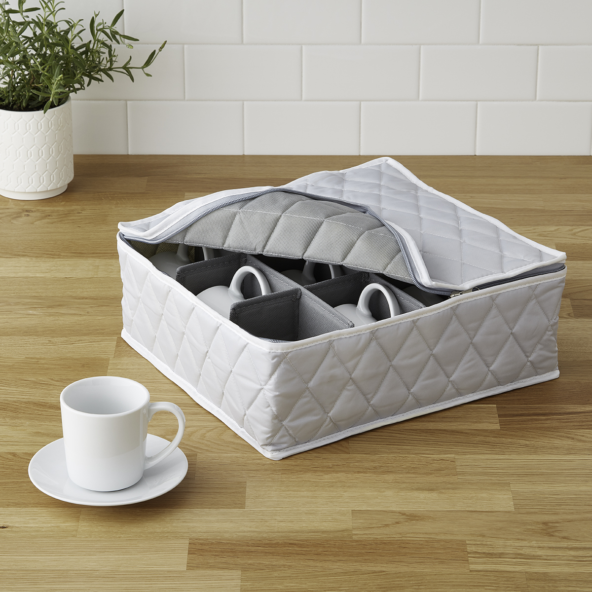 Grey Quilted Cup/Mug & China Storage Case | The Container Store
