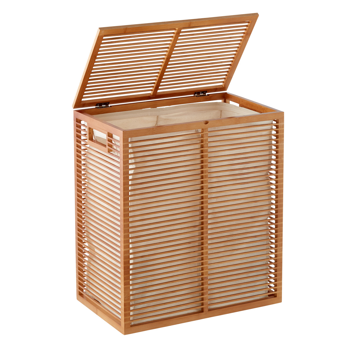 Zen Divided Bamboo Hamper | The Container Store