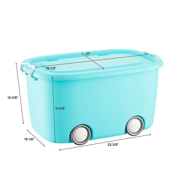 Aqua Rolling Storage Bin with Lid | The Container Store