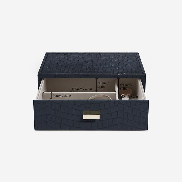 Smythson Mara Croc-effect Leather Jewelry Box - Navy