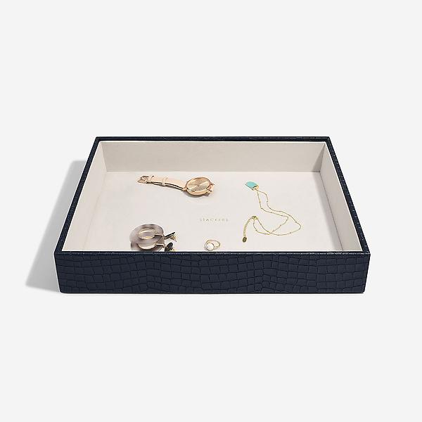 Stackers Navy Vegan Crocodile Supersize Premium Jewelry Box | The Container  Store