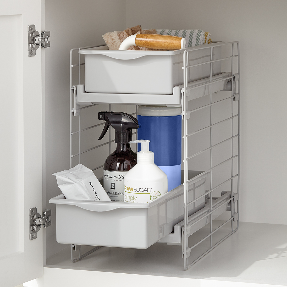 KTCINA Under Sink Organizer 2-tier Sliding Storage Drawer with Sliding  Pull-out Drawer Large Capacity Under Kitchen Sink Storage with 4 Hooks for  Kitchen Bathroom Pantry 
