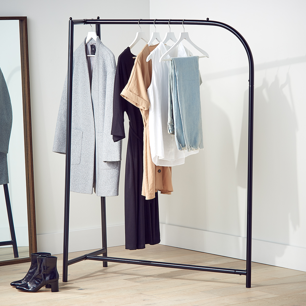 Matte Black Modern Garment Rack | The Container Store