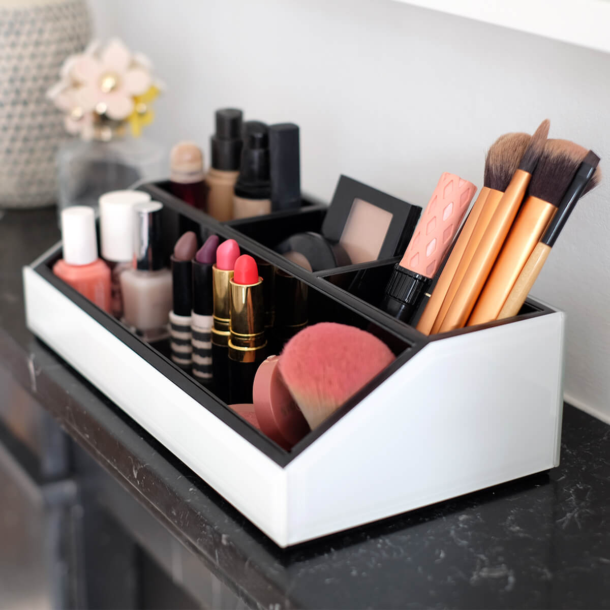 Stackers White Glass Cosmetics Organizer | The Container Store