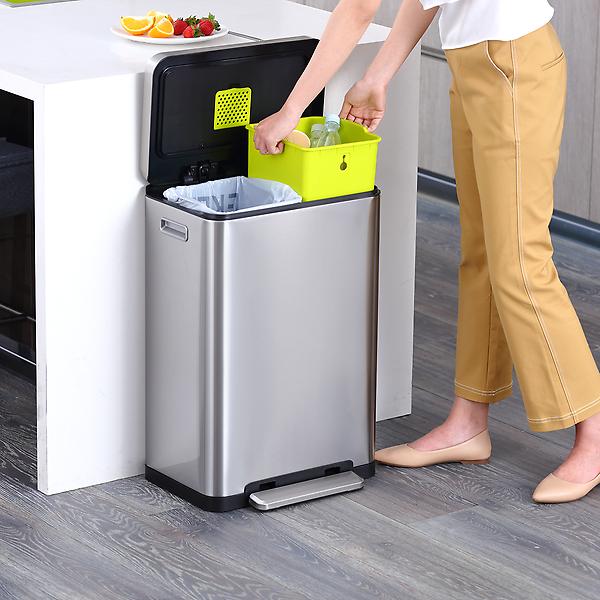 10 gal./40L Stainless Steel Dual Recycler Step Trash Can | The Container  Store