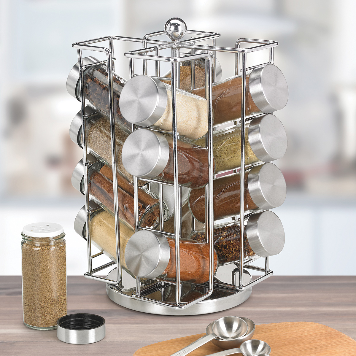 16-Bottle Chrome Revolving Spice Rack | The Container Store