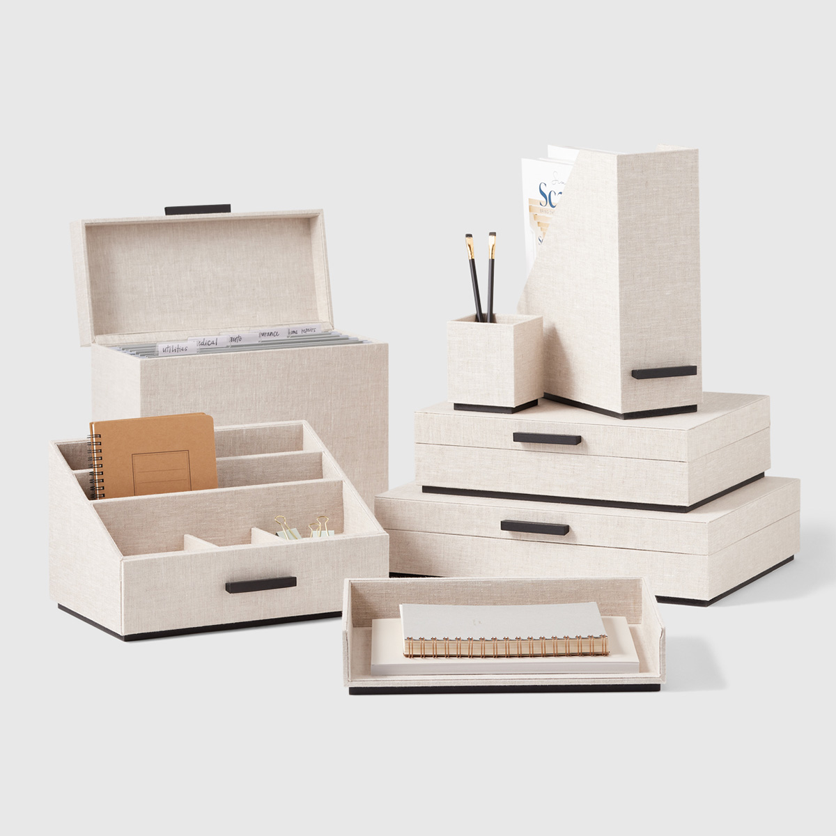 Marie Kondo Harmony Linen Desktop Organizer with Drawer | The Container  Store
