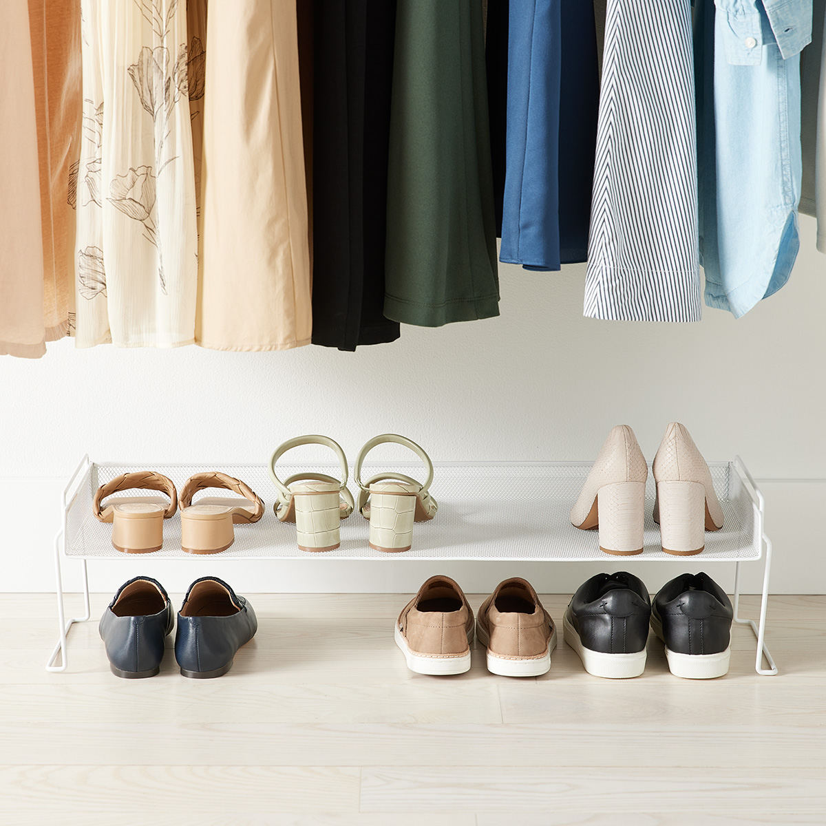 White Mesh Stackable Shoe Shelf | The Container Store