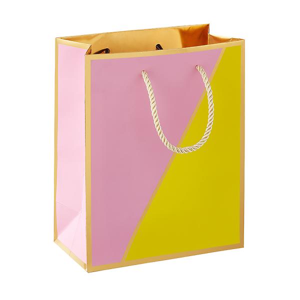 Medium Pink & Yellow Color Block Sunshine Gift Bag | The Container Store