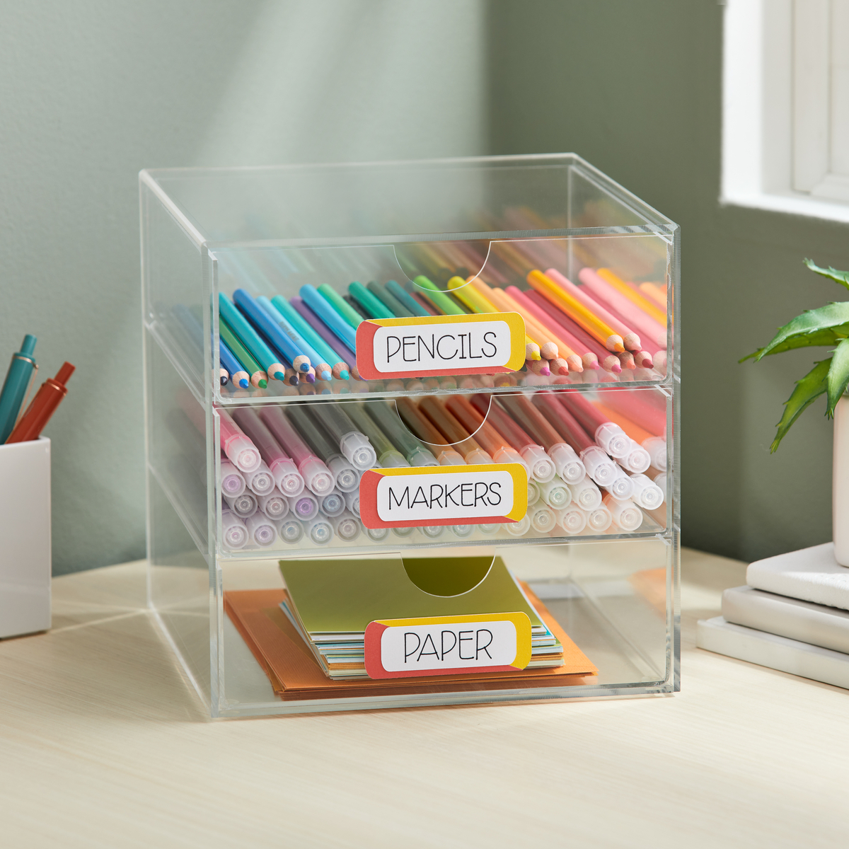 3-Drawer Acrylic Accessory Box Labeling Project Kit | The Container Store
