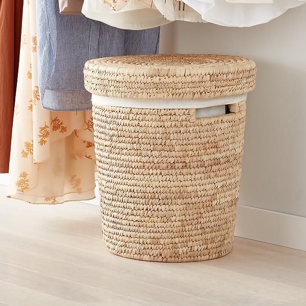 Round Palm Leaf Tapered Hamper | The Container Store