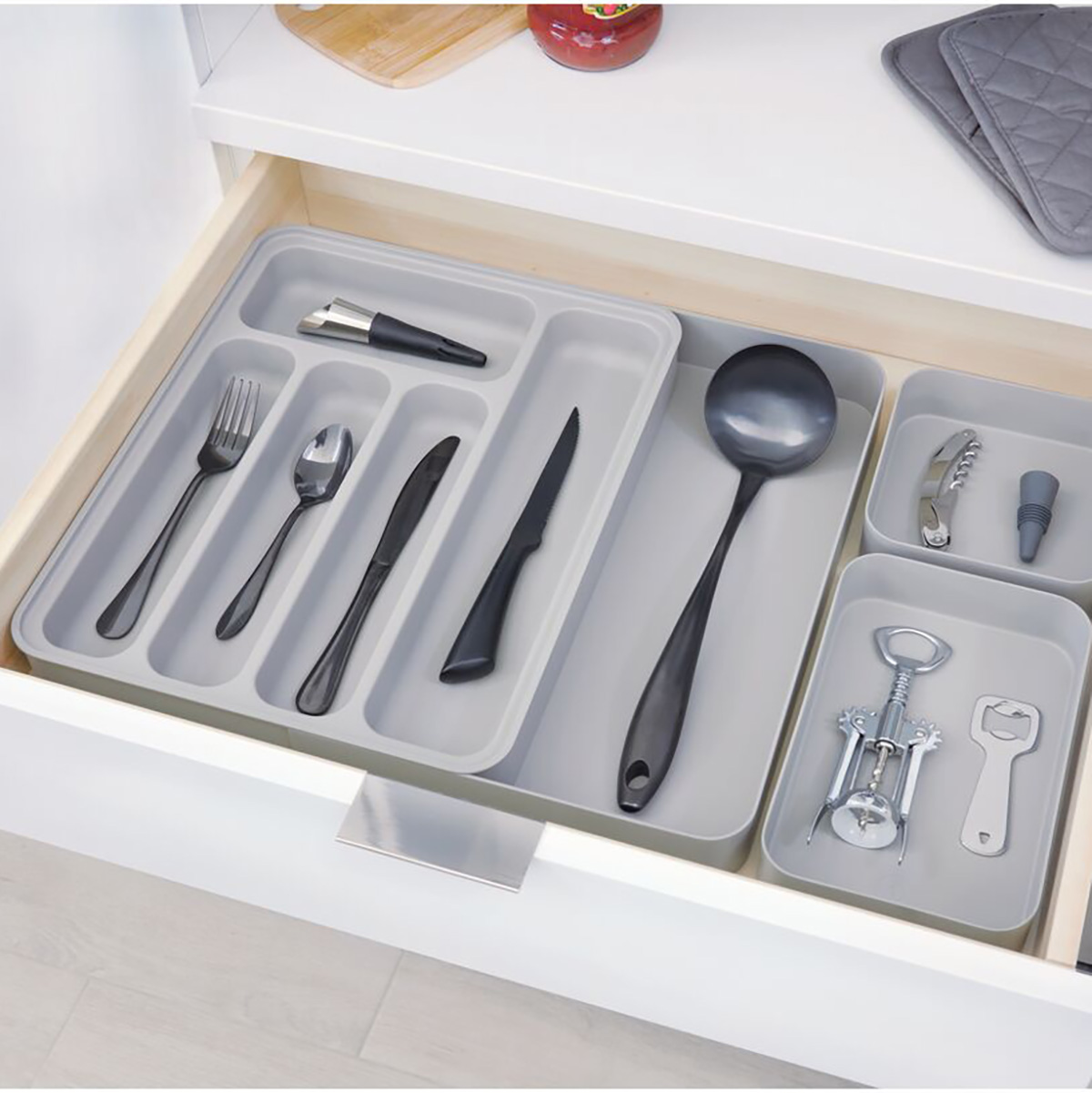 iDesign Gray Expandable Cutlery Tray | The Container Store