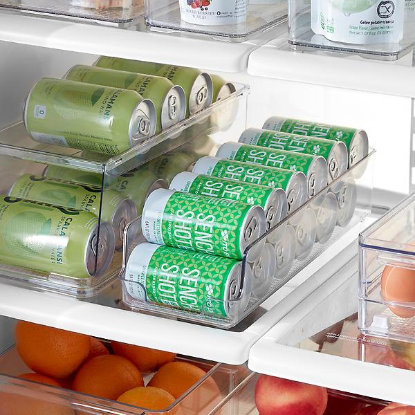 MDesign Long Plastic Soda Can Dispenser Storage Organizer Bin, 2 Pack,  Clear