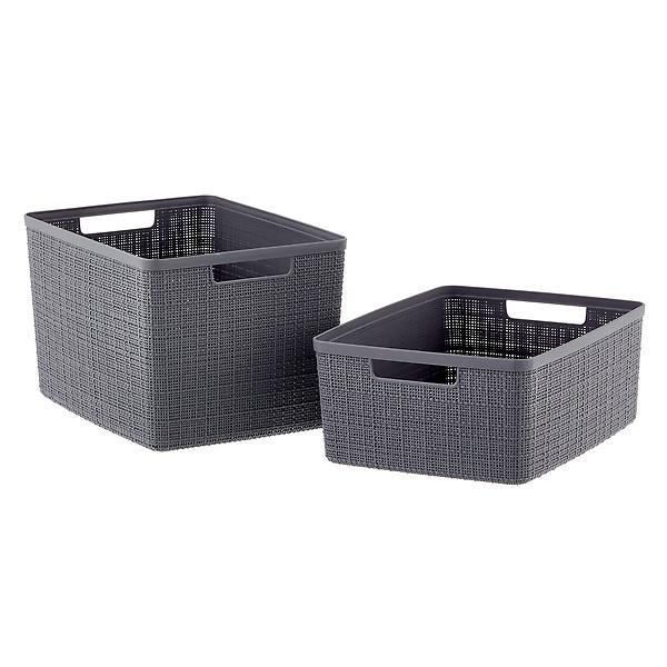 Curver Set of 4 Jute Large Decorative Plastic Organization and Storage  Baskets Perfect Bins for Home Office, Closet Shelves, Kitchen Pantry and  All