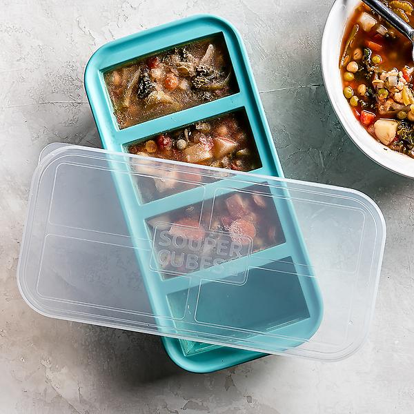 Souper Cubes 2-Cup Silicone Freezer Tray - Freeze Soup, Stew, Sauce, or  Meals in Perfect 2 cup Portions, Aqua, Pack of 2 with lids, oven safe 