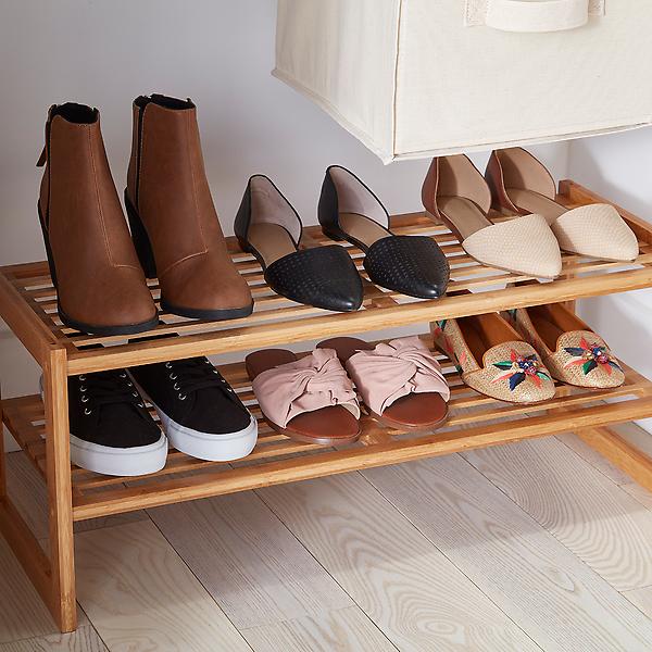 2-Tier Bamboo Stackable Shoe Shelf | The Container Store