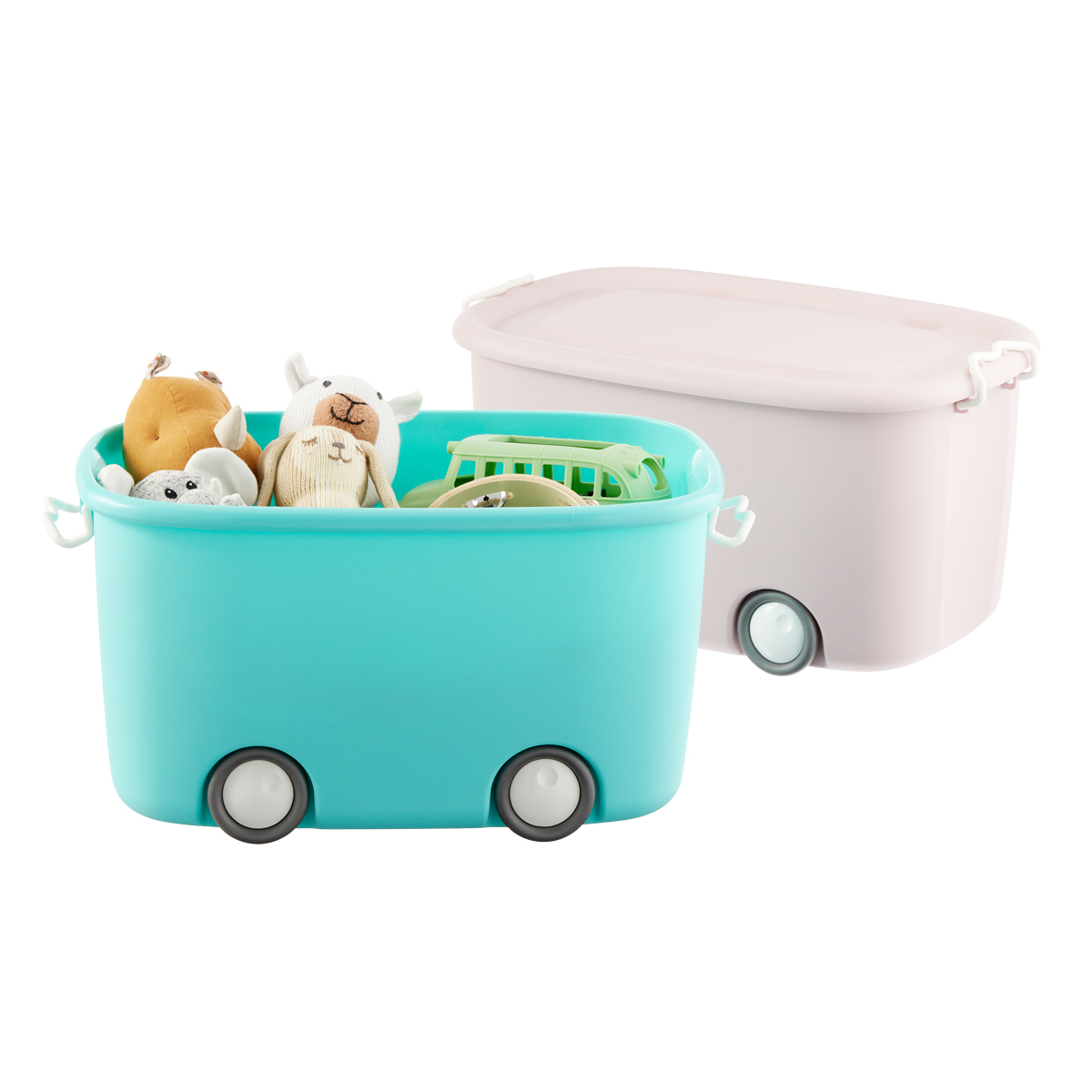 Aqua Rolling Storage Bin with Lid | The Container Store