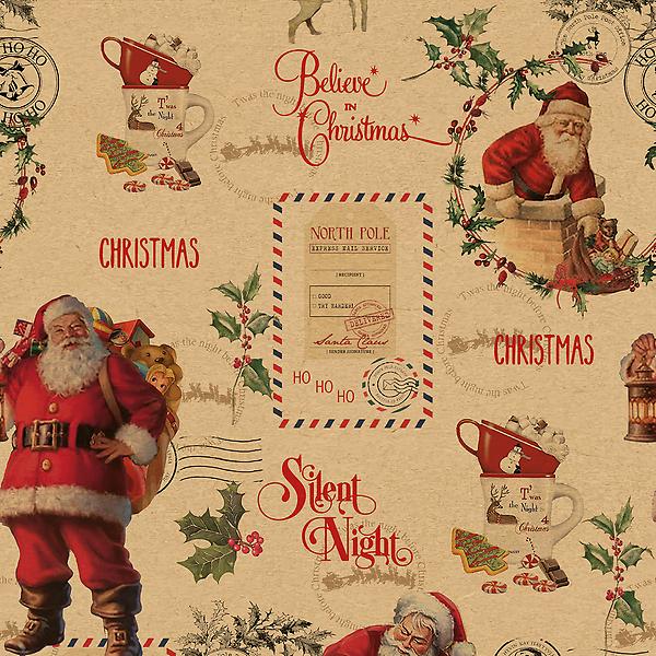 Christmas Wrapping Paper, Vintage Kraft Paper Gift Wrapping Paper