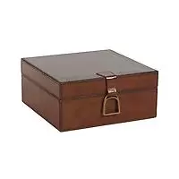 Zodax Large Hinge-Lid Leather Box Brown